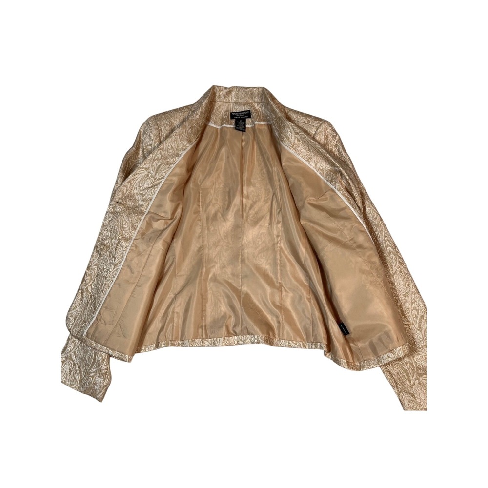 Gold‎ Brocade Paisley Blazer Size 12 Metallic Jacquard Evening Jacket - Picture 13 of 15